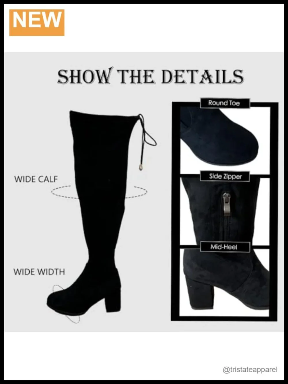 Wide Calf Over Knee Suede Tall Boots Chunky Block Heel Side Zipper